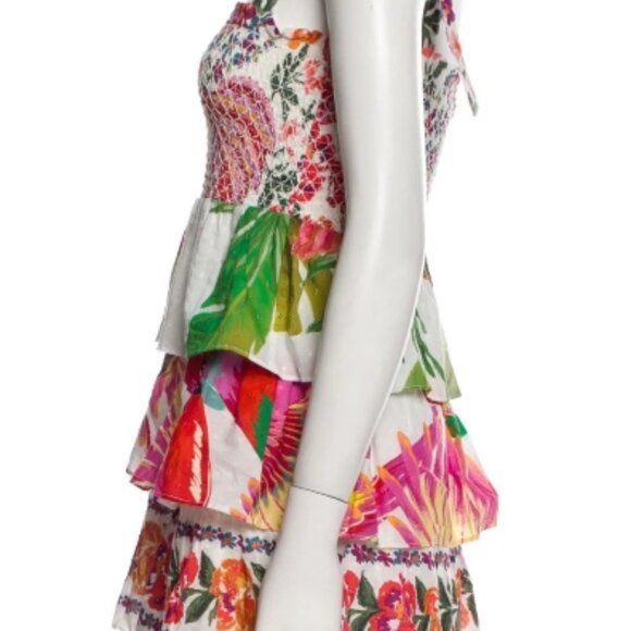 Farm Rio A-Line Dress White Floral Pleated/Ruffle Sleeveless Square Neck S $245 - Picture 9 of 10